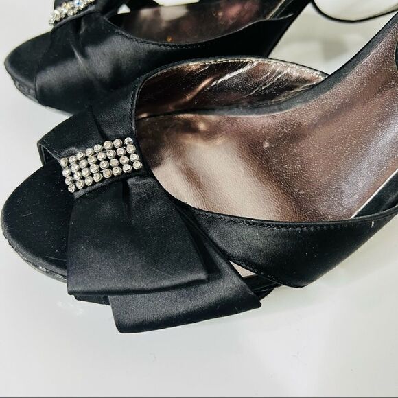 Charles by Charles David Black Satin Snakeskin Stiletto Heels Ankle Strap - Picture 12 of 14